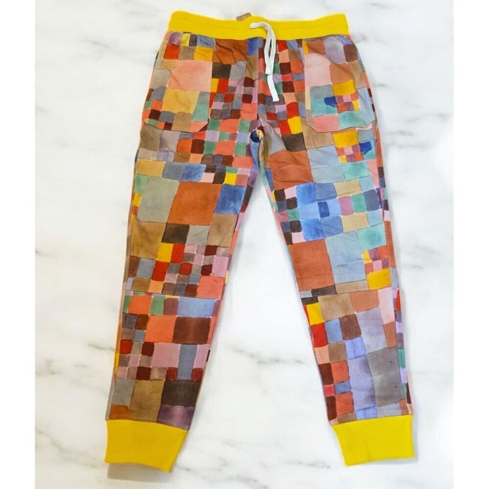 Multicolor Patchwork Jogger Sweatpants - Yellow Trim